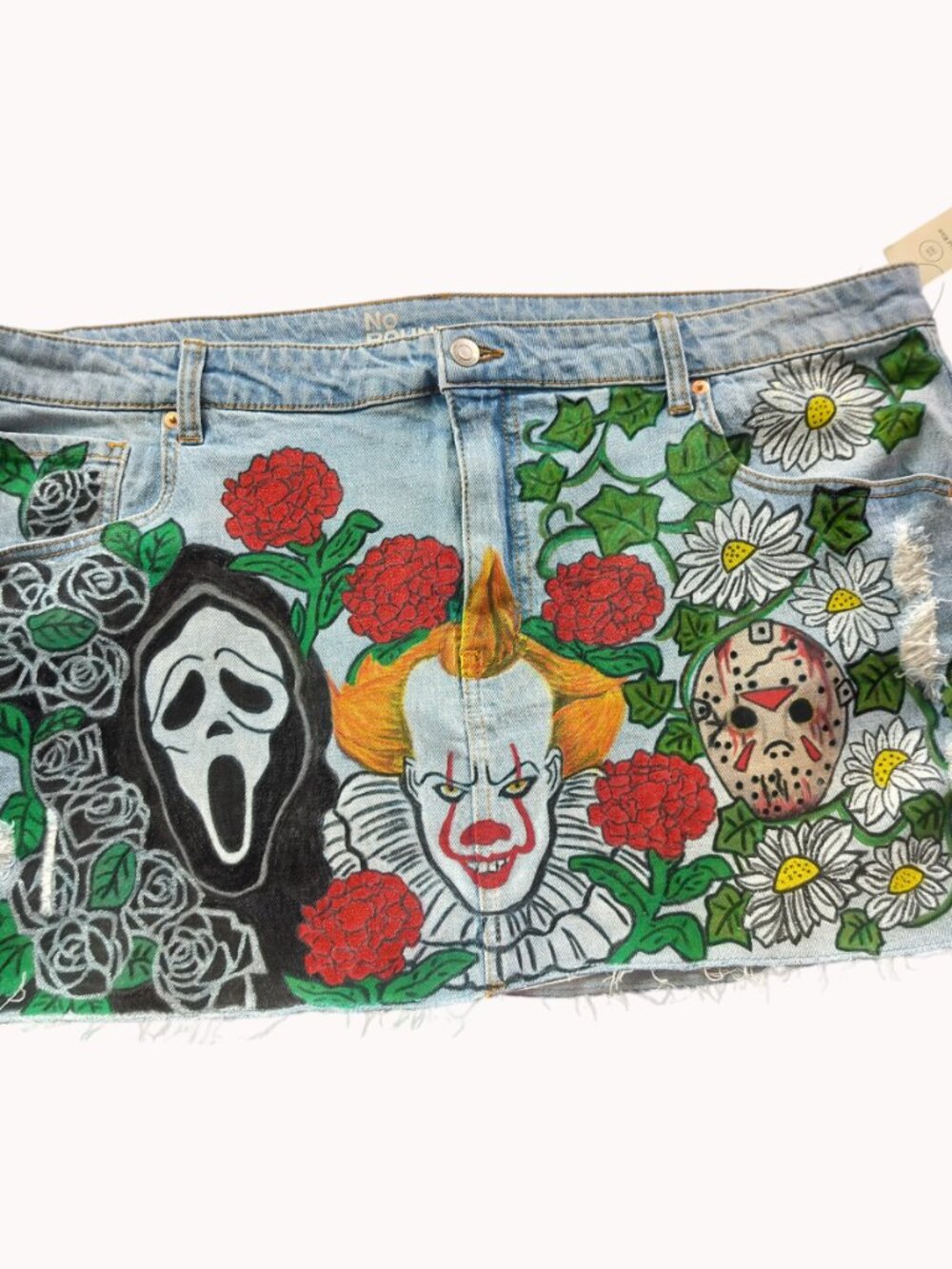 Hand painted Denim Mini Skirt Women's XXL NWT #Halloween #Horrormovie - Picture 2 of 11